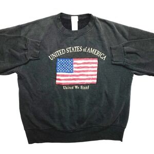 Vintage Sweatshirt Mens Large Black Long Sleeve USA Flag Crewneck Pullover